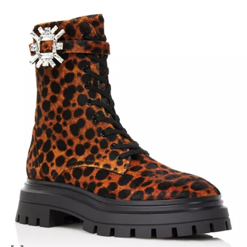 Stuart Weitzman CRYSTAL NOVA BEDFORD PONY HAIR LEOPARD BOOTS US 7 $1200 NEW